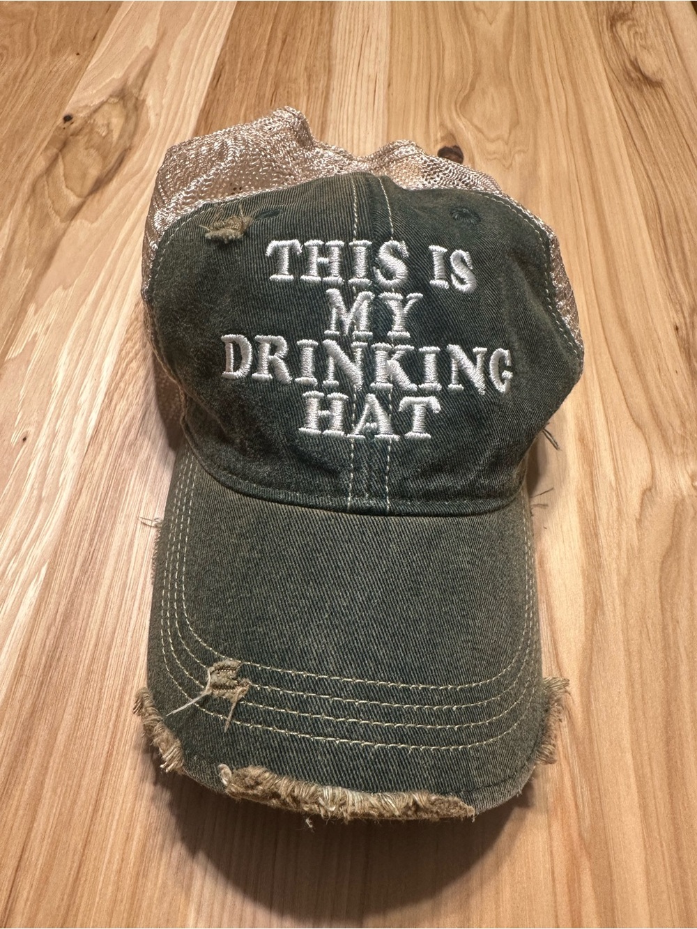 Distressed Olive 'This Is My Drinking Hat' Baseball Cap